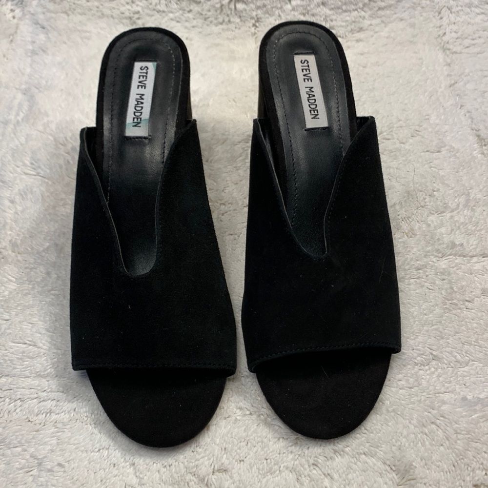 Steve Madden Chance Womens Suede Leather Slip On Slide Block Heel Sandals Size10